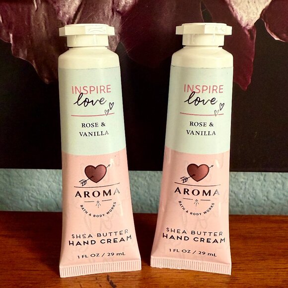 NEW 2-Pc BBW INSPIRE LOVE ROSE & VANILLA Shea Butter Hand Cream - Picture 1 of 3